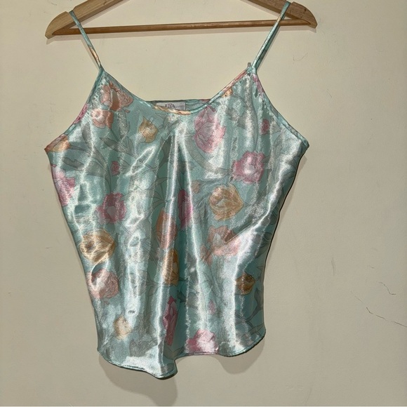 Women’s Vintage Silk Satin Floral Print Tulip Slip Tank Top Pjs Top No Size Tag - Picture 3 of 16